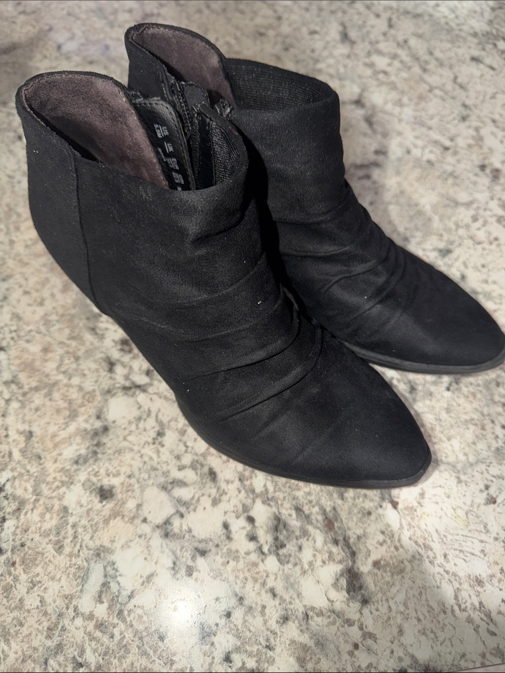 Black Pointed-Toe Ruched Ankle Booties